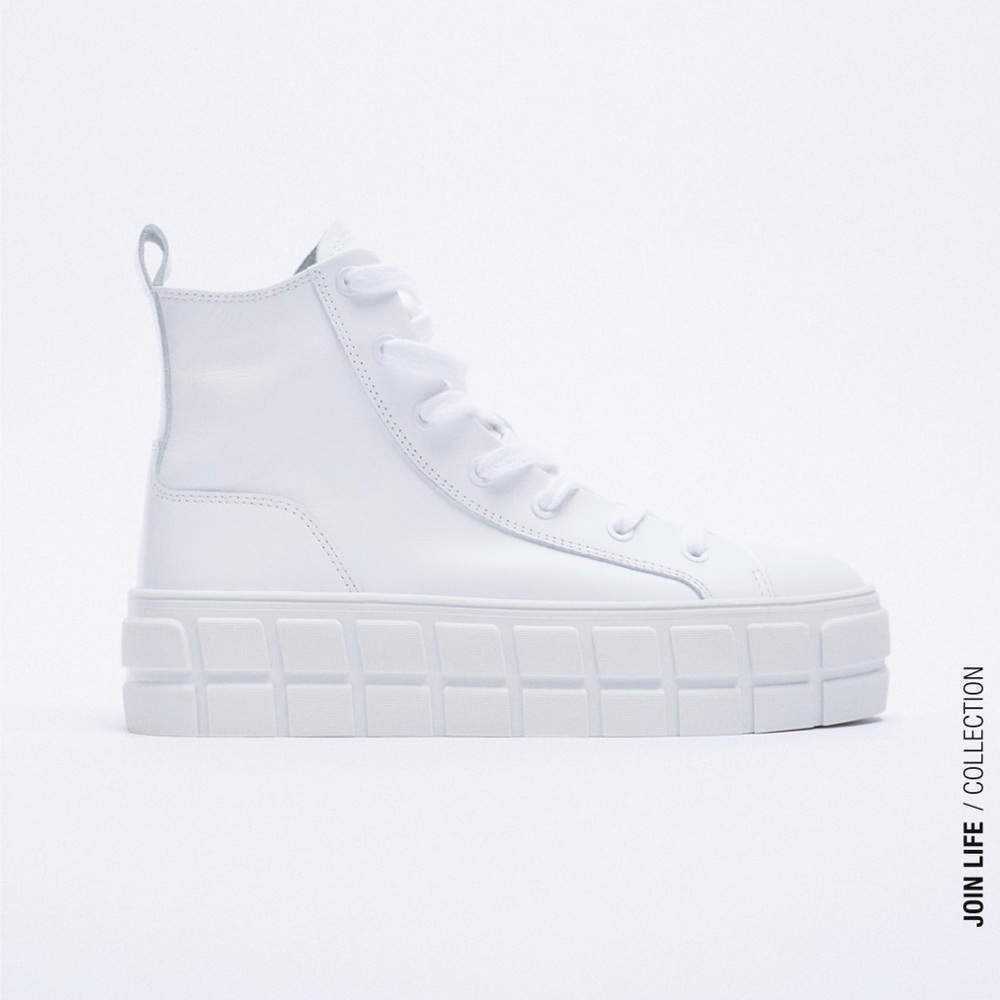 NWT Zara High Top Leather Platform Sneakers